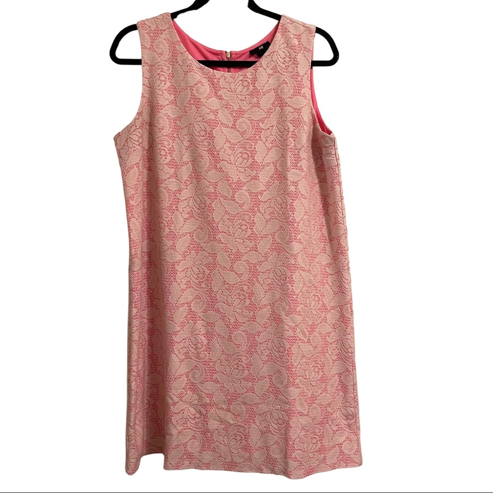 H&M White and Pink Lace Shift Dress Size Large